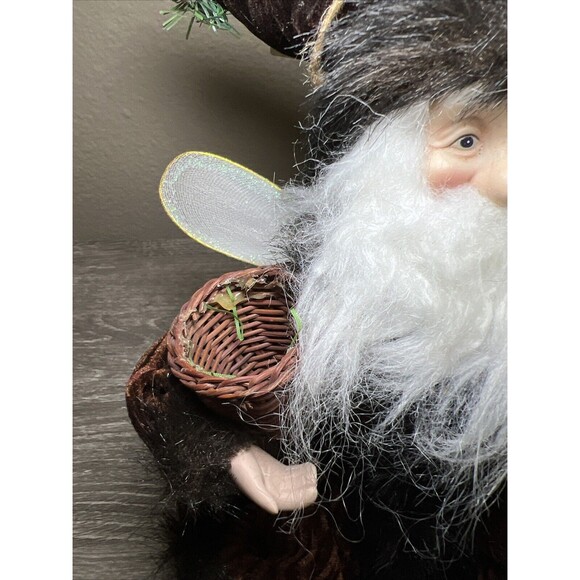 Christmas Santa Elf Fairy Shelf Sitter 16” Brown Fur Rustic Woodsy - Picture 3 of 6